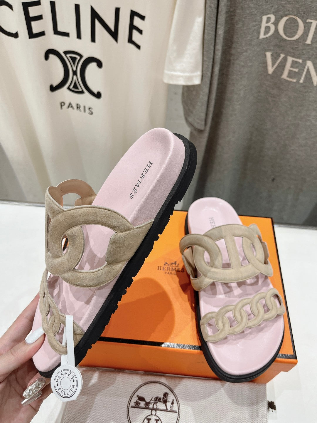 EXTRA SANDAL PASTEL PINK CALFSKIN - 35