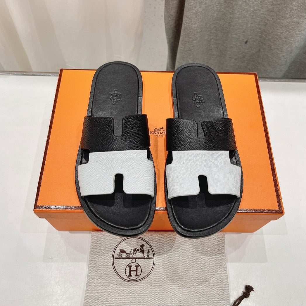 IZMIR SANDAL BLACK MIX WHITE LAMBSKIN - 35