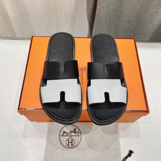 IZMIR SANDAL BLACK MIX WHITE LAMBSKIN - 35