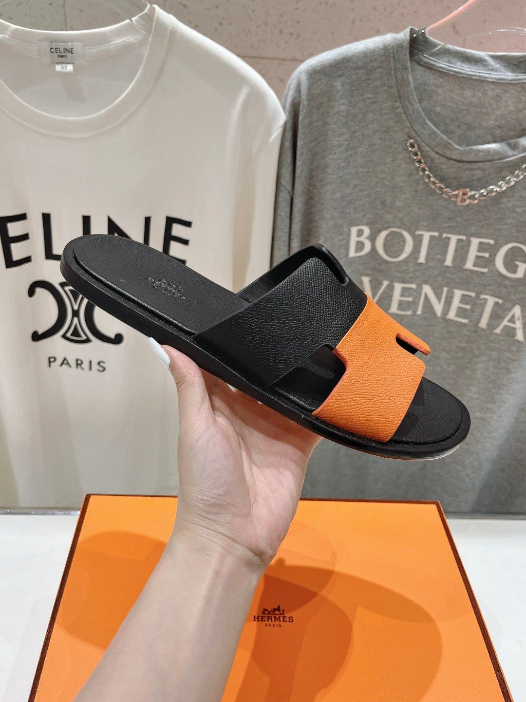 IZMIR SANDAL BLACK MIX ORANGE LAMBSKIN - 35