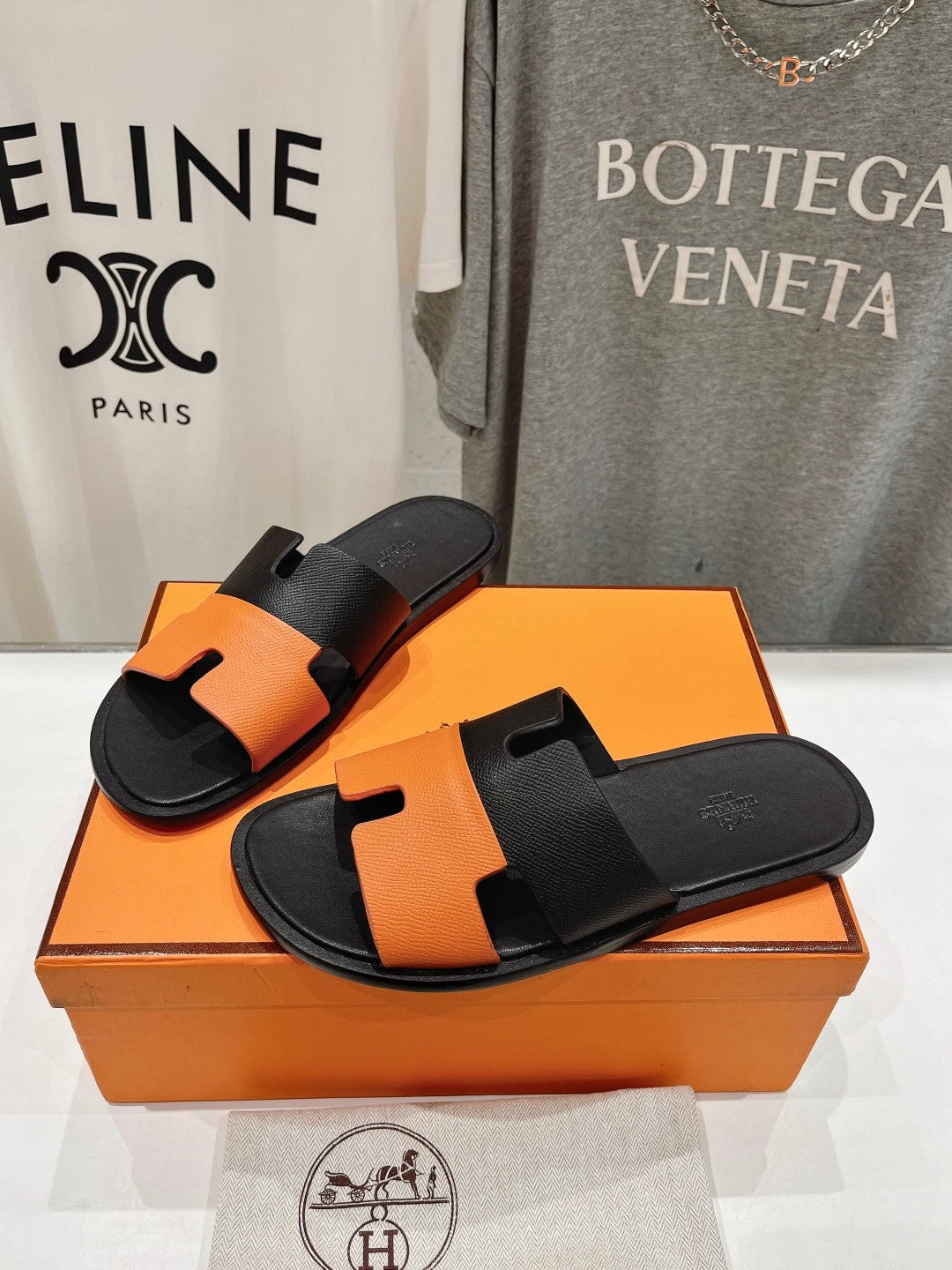 IZMIR SANDAL BLACK MIX ORANGE LAMBSKIN - 35