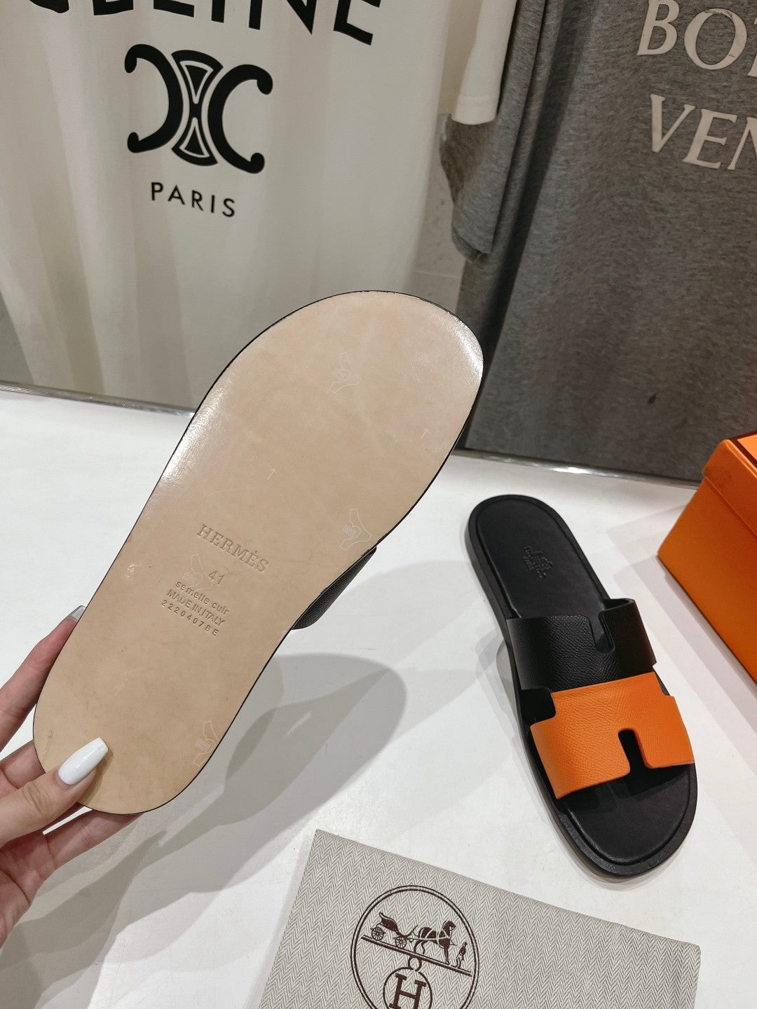IZMIR SANDAL BLACK MIX ORANGE LAMBSKIN - 35