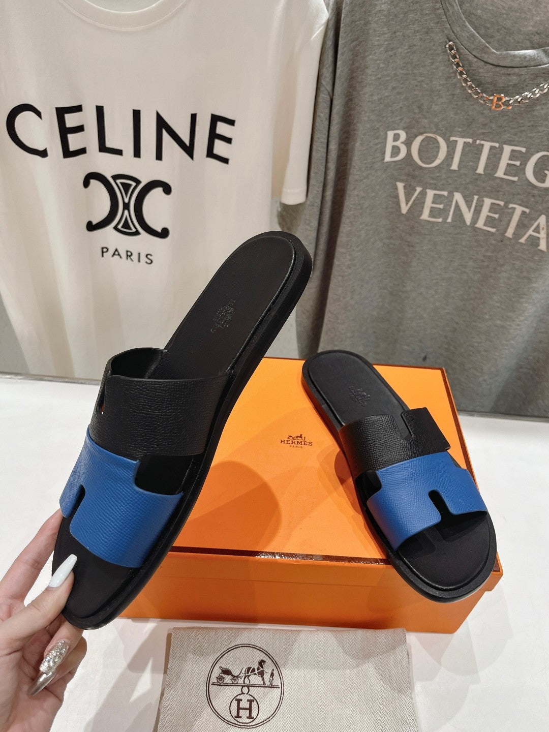 IZMIR SANDAL BLACK MIX COBALT LAMBSKIN - 35