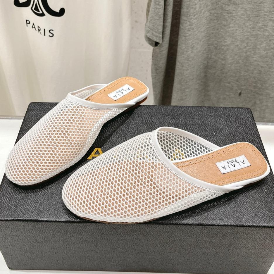 ALAIA FLAT MULES IN WHITE MESH FISHNET - 34