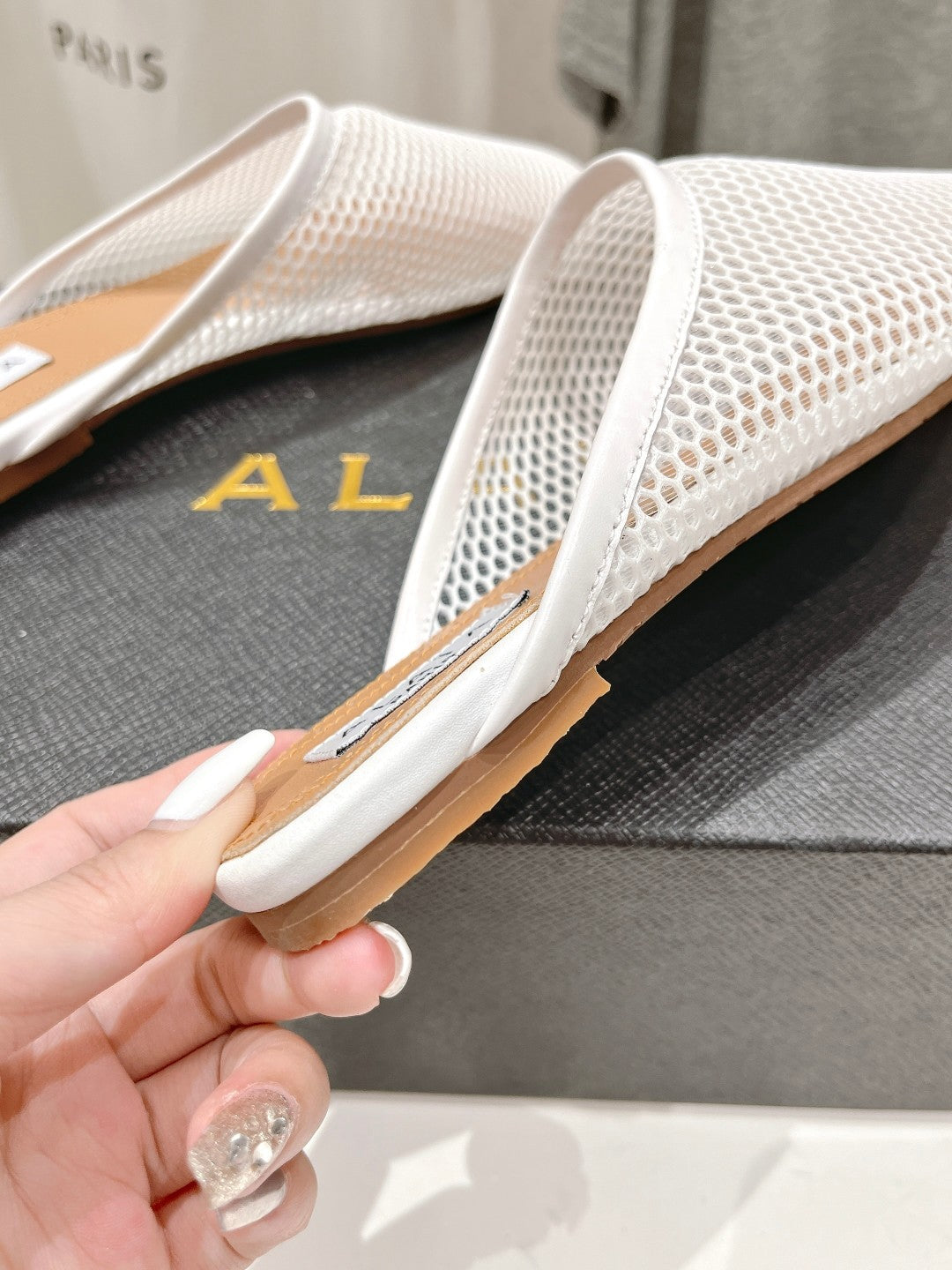 ALAIA FLAT MULES IN WHITE MESH FISHNET - 34
