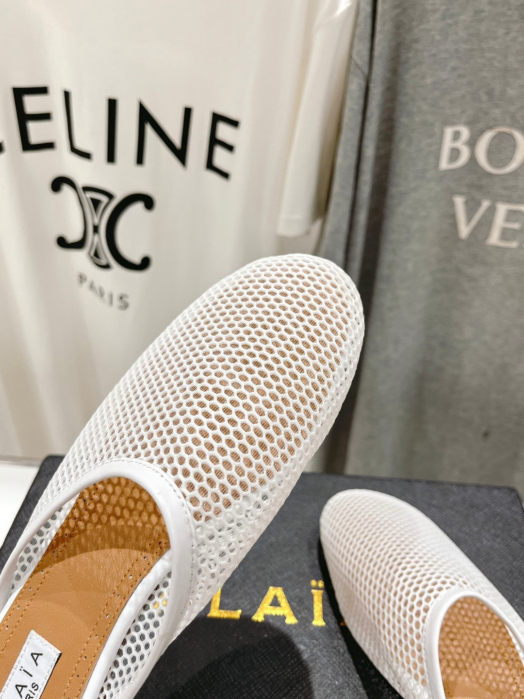 ALAIA FLAT MULES IN WHITE MESH FISHNET - 34