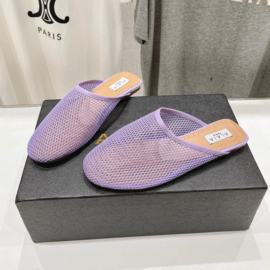ALAIA FLAT MULES IN LIGHT PURPLE MESH FISHNET - 34