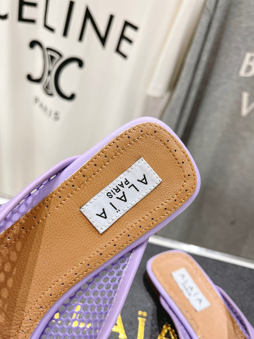 ALAIA FLAT MULES IN LIGHT PURPLE MESH FISHNET - 34