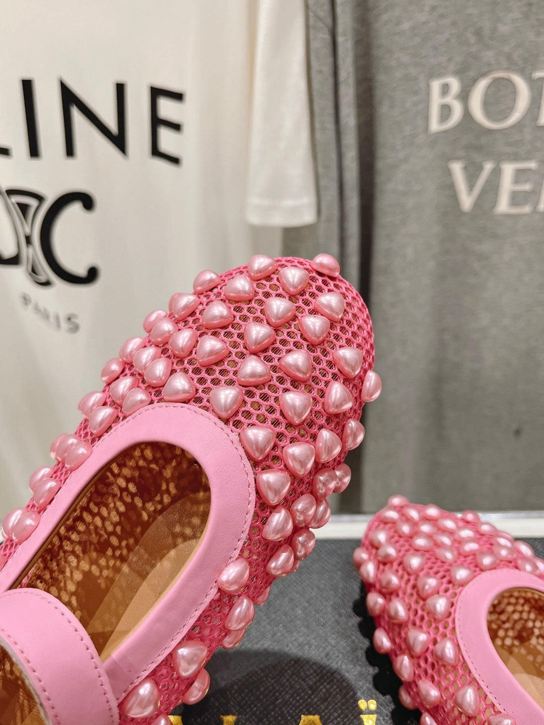 ALAIA PEARL MARY JANE SHOES IN DARK PINK MESH AND CALFSKIN - 35
