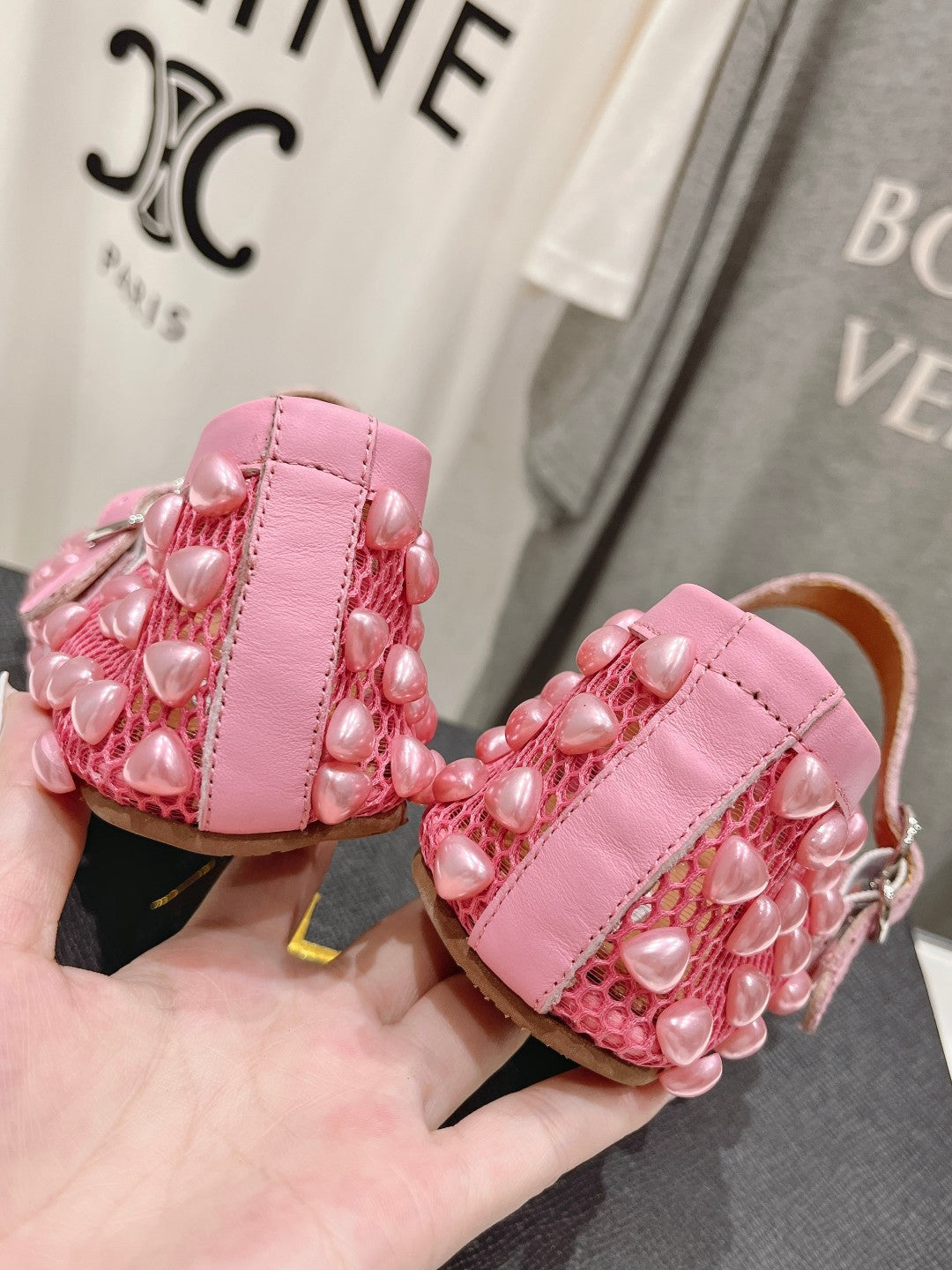 ALAIA PEARL MARY JANE SHOES IN DARK PINK MESH AND CALFSKIN - 35