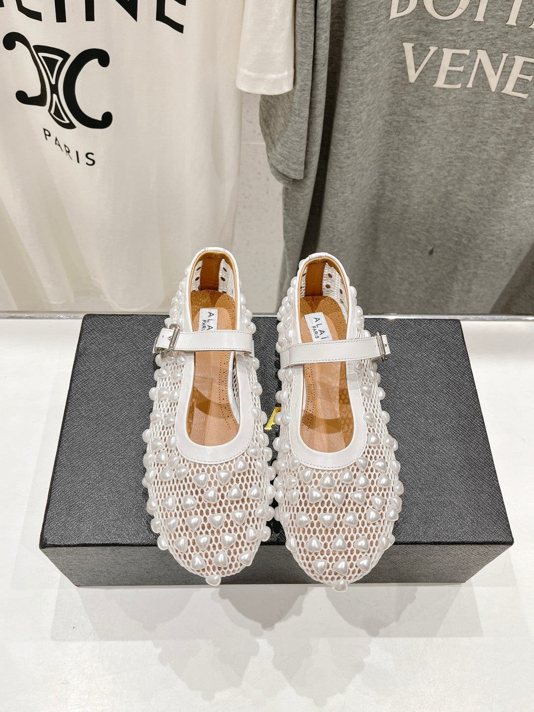 ALAIA PEARL MARY JANE SHOES IN WHITE MESH AND CALFSKIN - 35