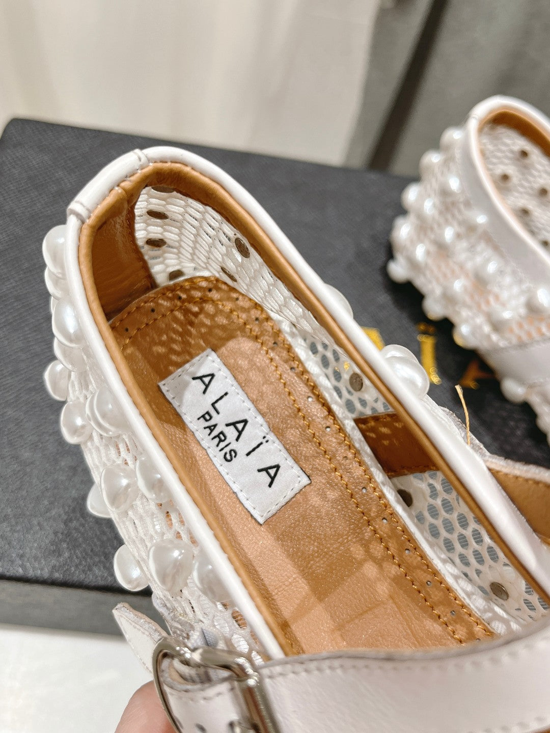 ALAIA PEARL MARY JANE SHOES IN WHITE MESH AND CALFSKIN - 35