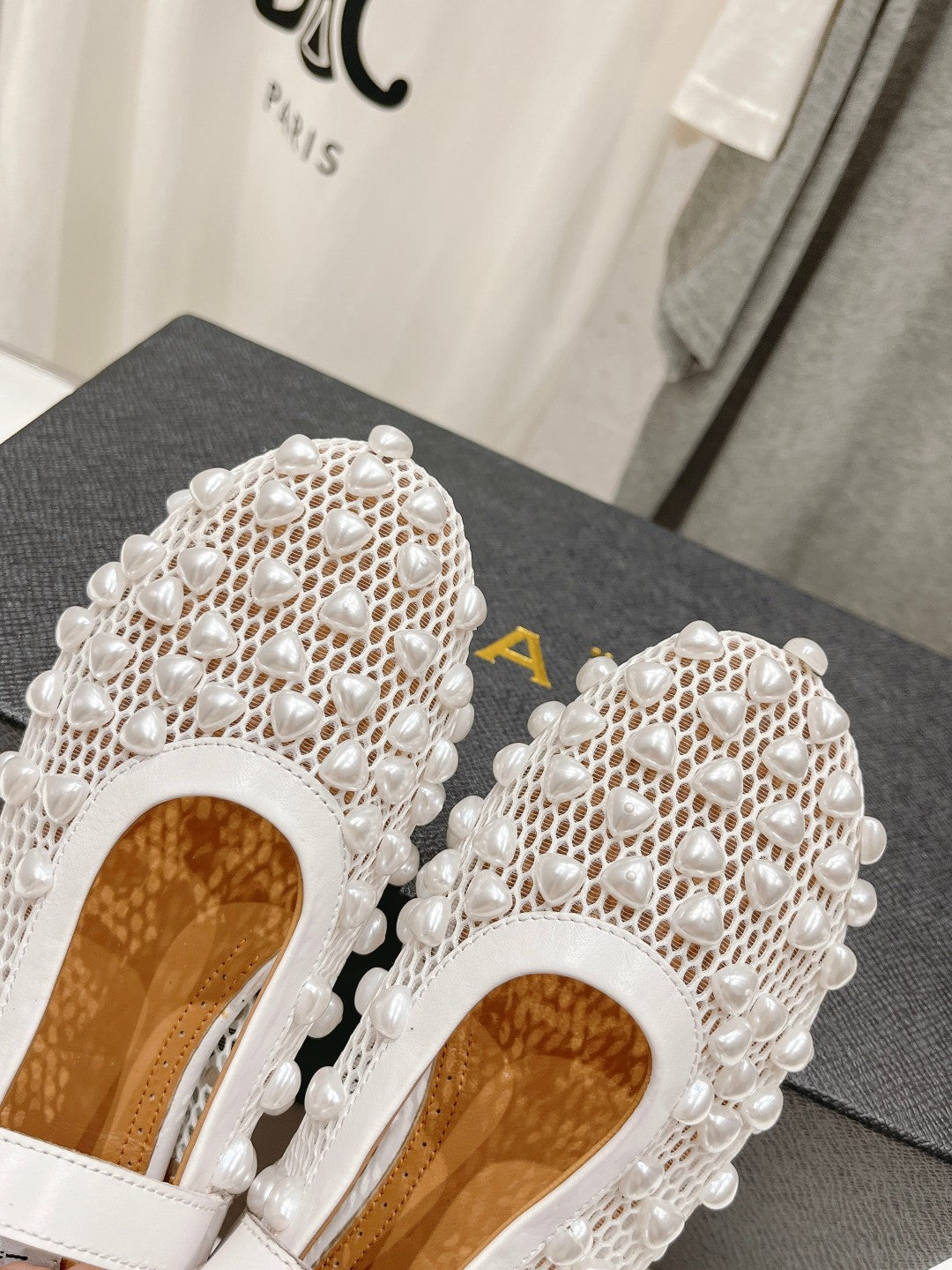 ALAIA PEARL MARY JANE SHOES IN WHITE MESH AND CALFSKIN - 35
