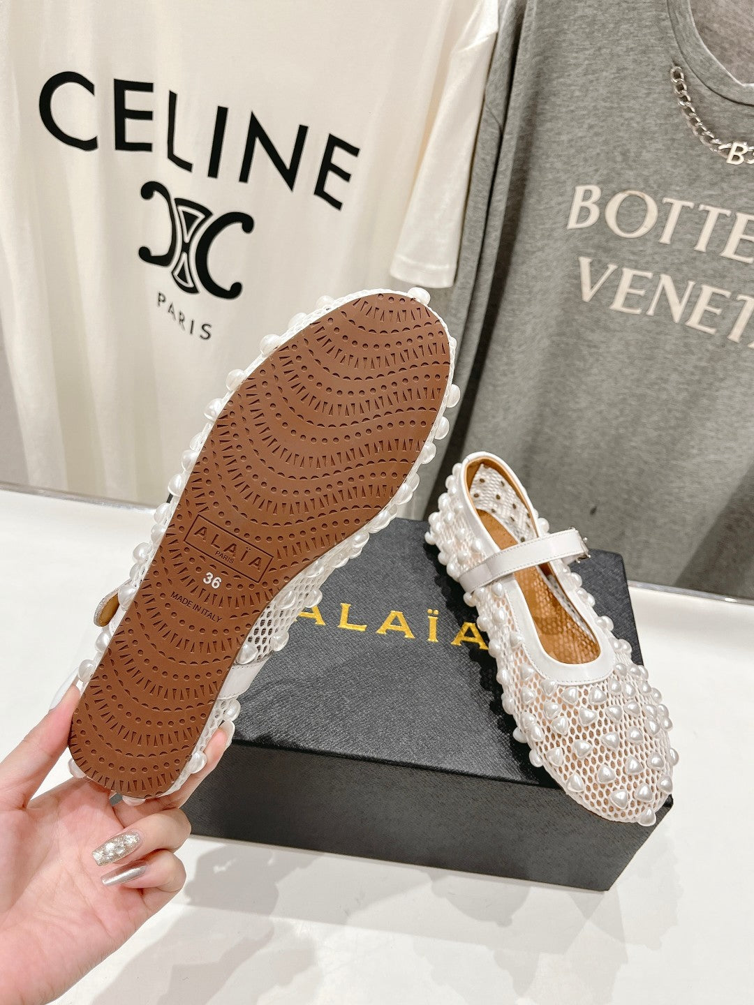 ALAIA PEARL MARY JANE SHOES IN WHITE MESH AND CALFSKIN - 35