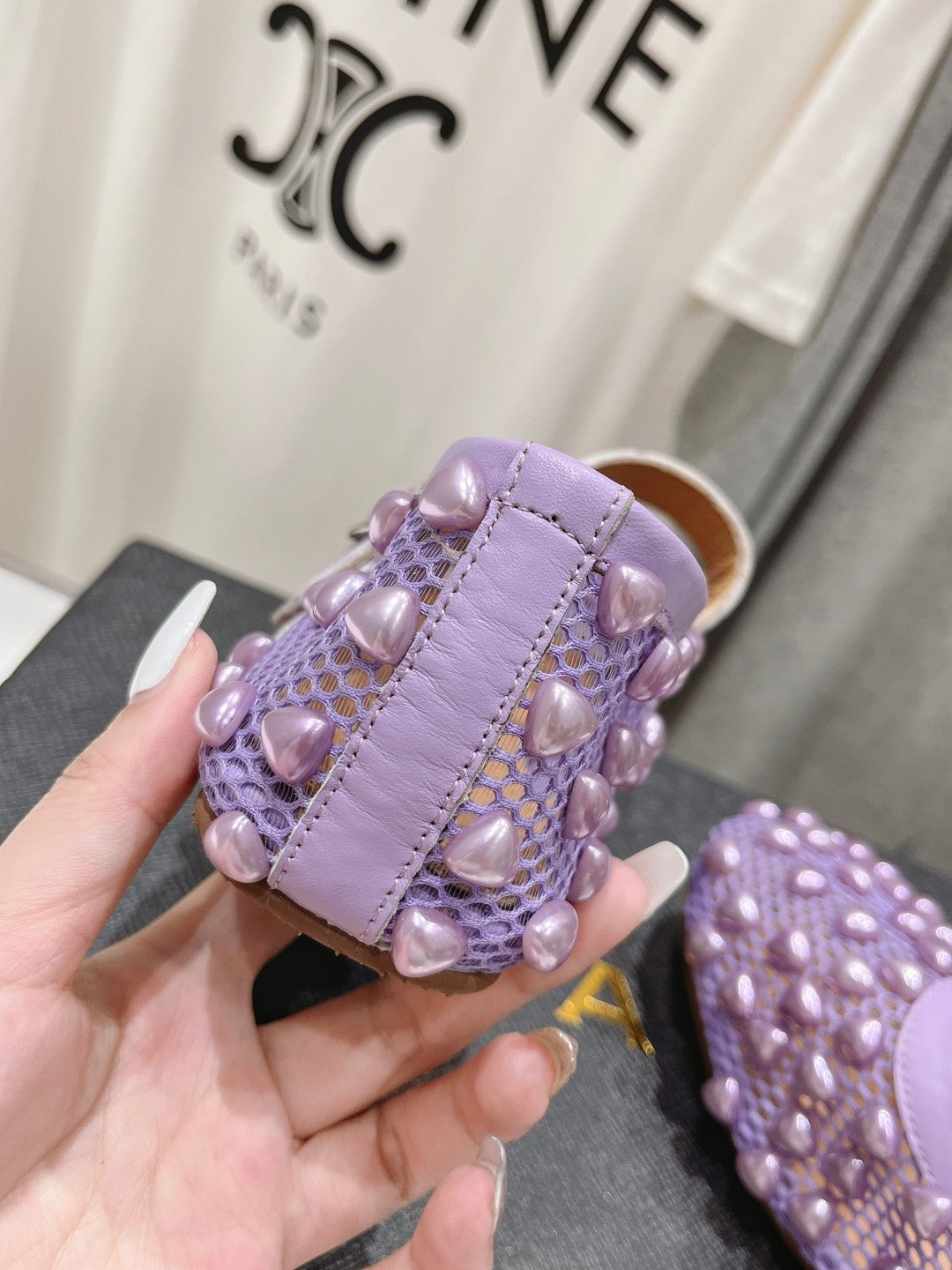 ALAIA PEARL MARY JANE SHOES IN LAVENDER PURPLE MESH AND CALFSKIN - 35