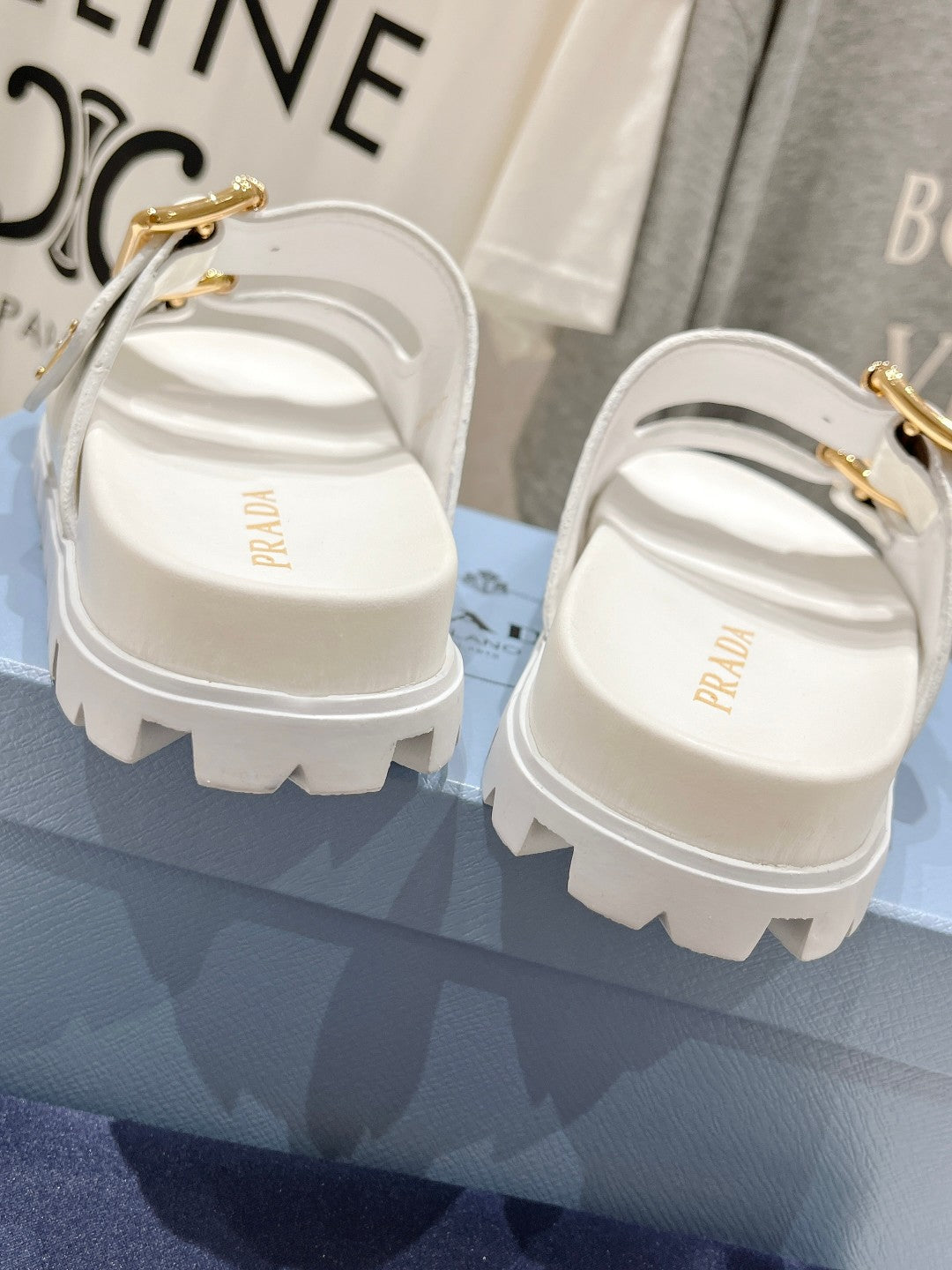PRA CROCODILE MOTIF STRAP SLIDES SANDALS WHITE CALFSKIN - 35