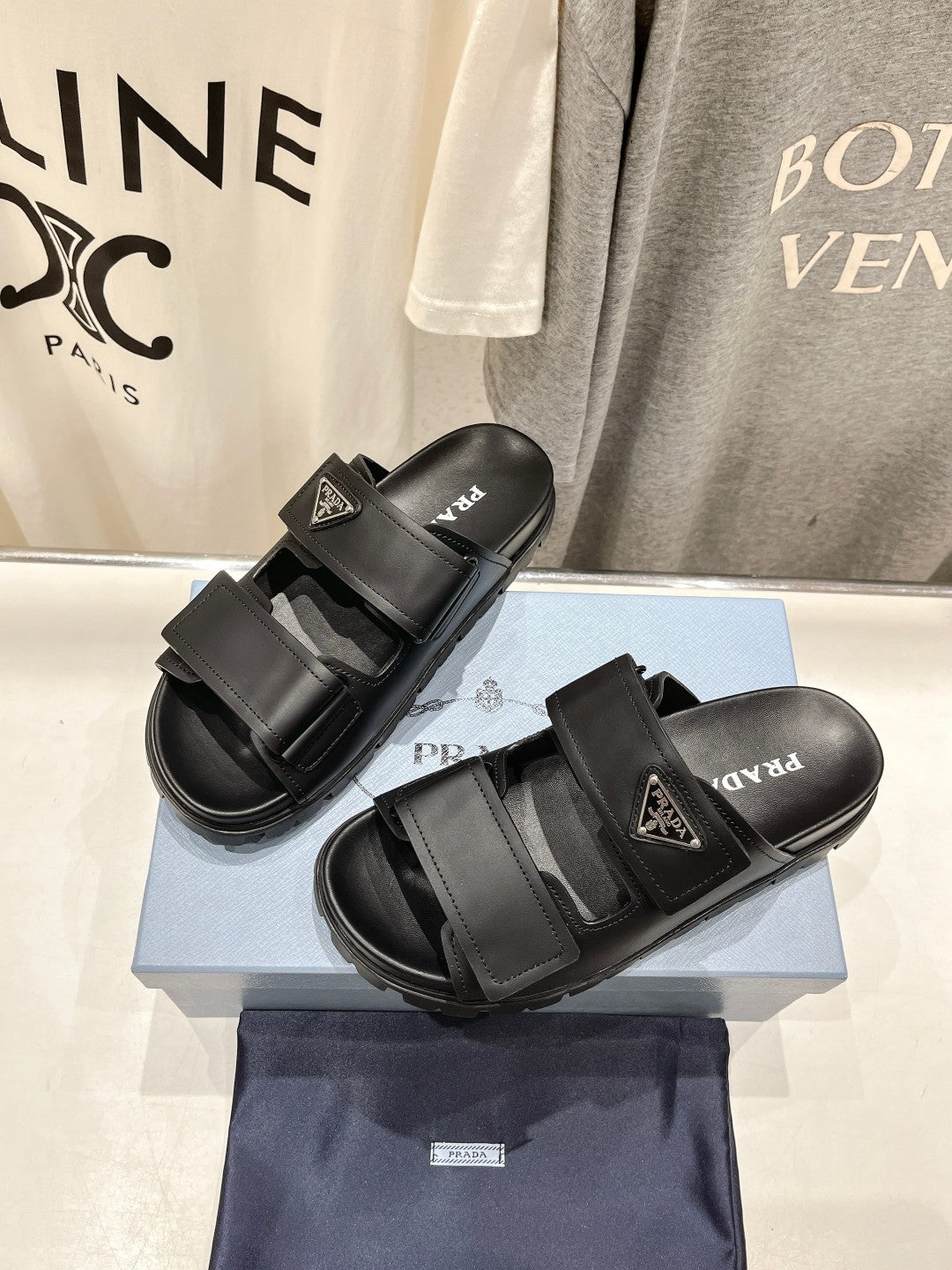 PRA STRAP SANDALS BLACK CALFSKIN - 35