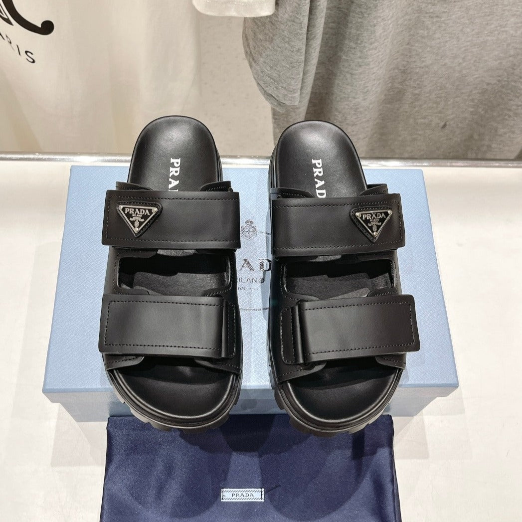 PRA STRAP SANDALS BLACK CALFSKIN - 35