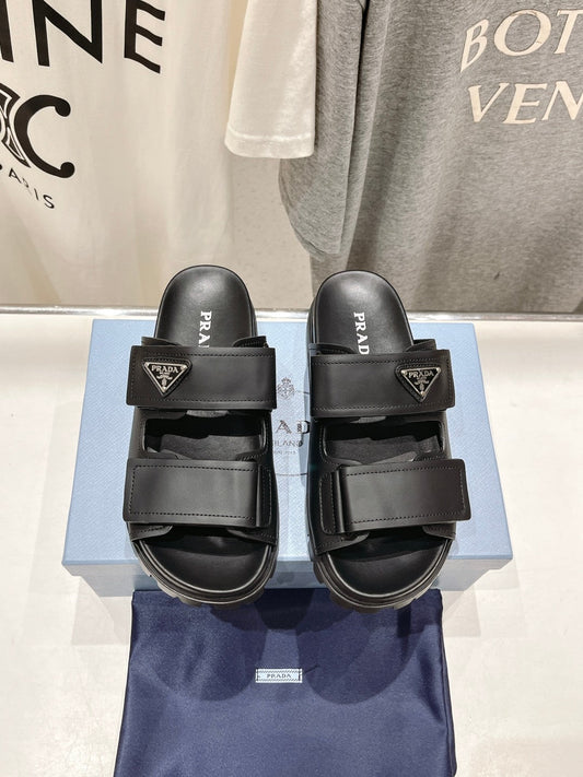 PRA STRAP SANDALS BLACK CALFSKIN - 35