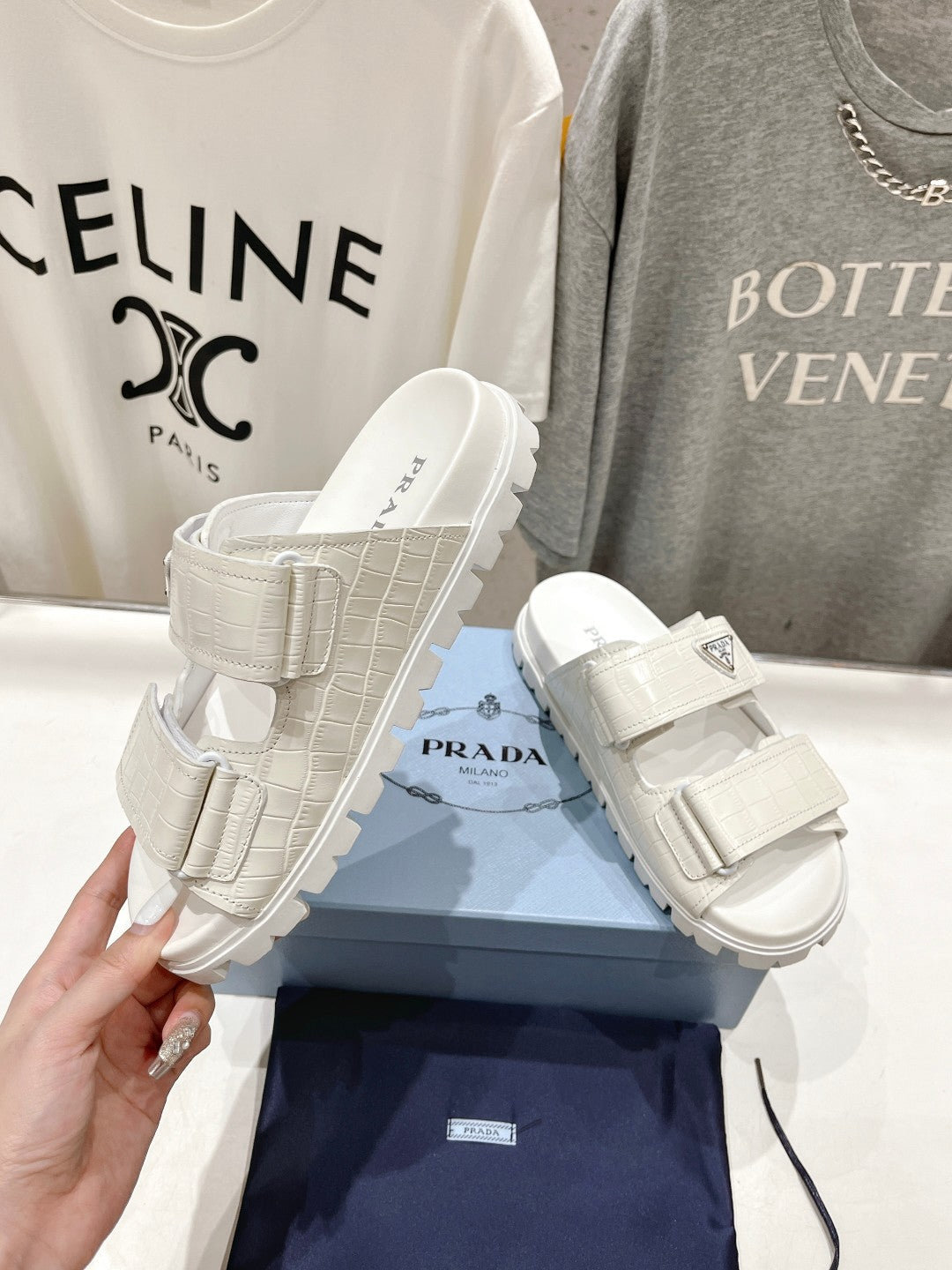 PRA CROCODILE LEATHER MOTIF SANDALS WHITE CALFSKIN - 35