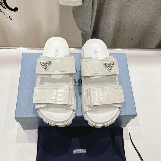 PRA CROCODILE LEATHER MOTIF SANDALS WHITE CALFSKIN - 35