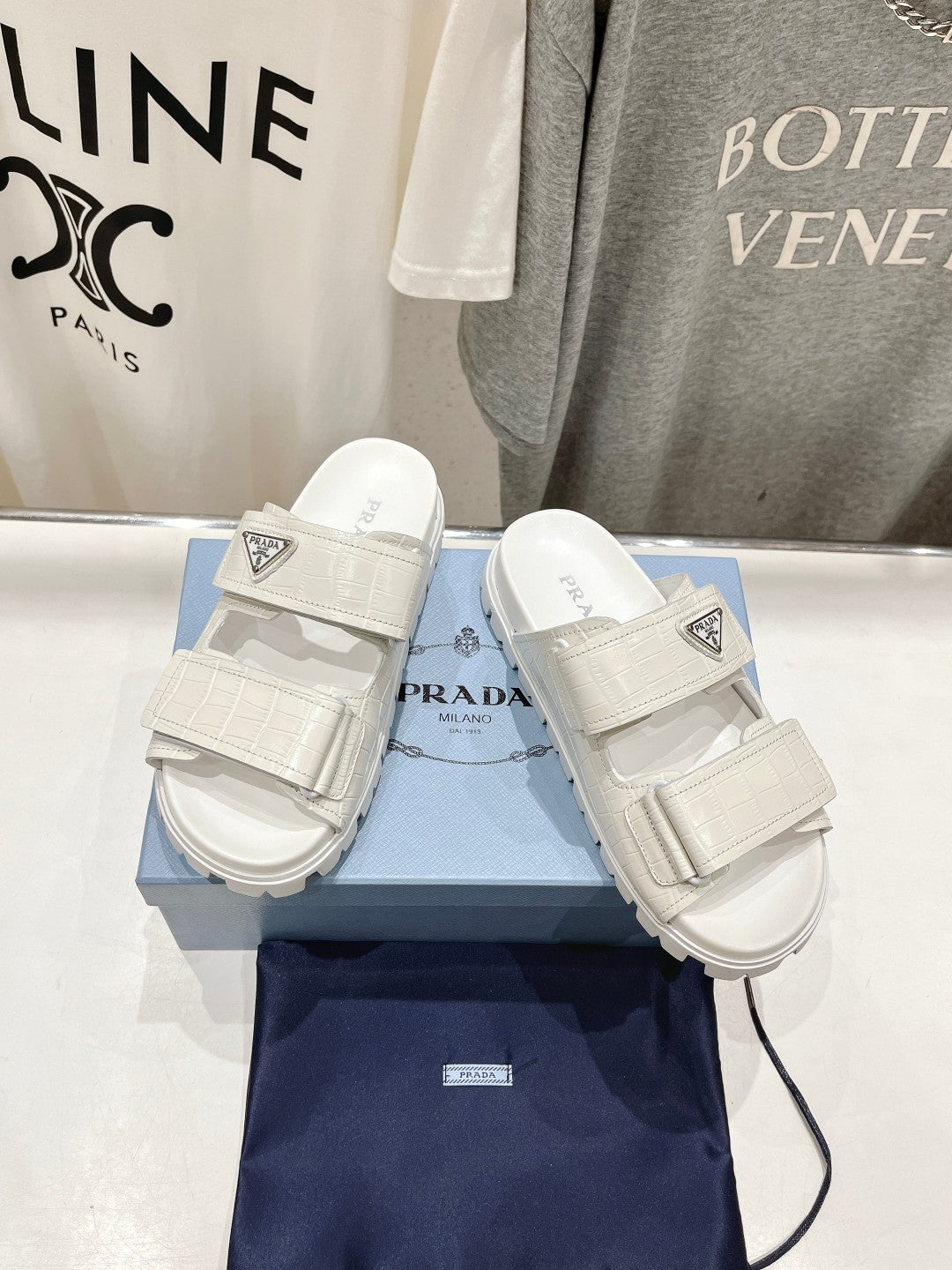 PRA CROCODILE LEATHER MOTIF SANDALS WHITE CALFSKIN - 35