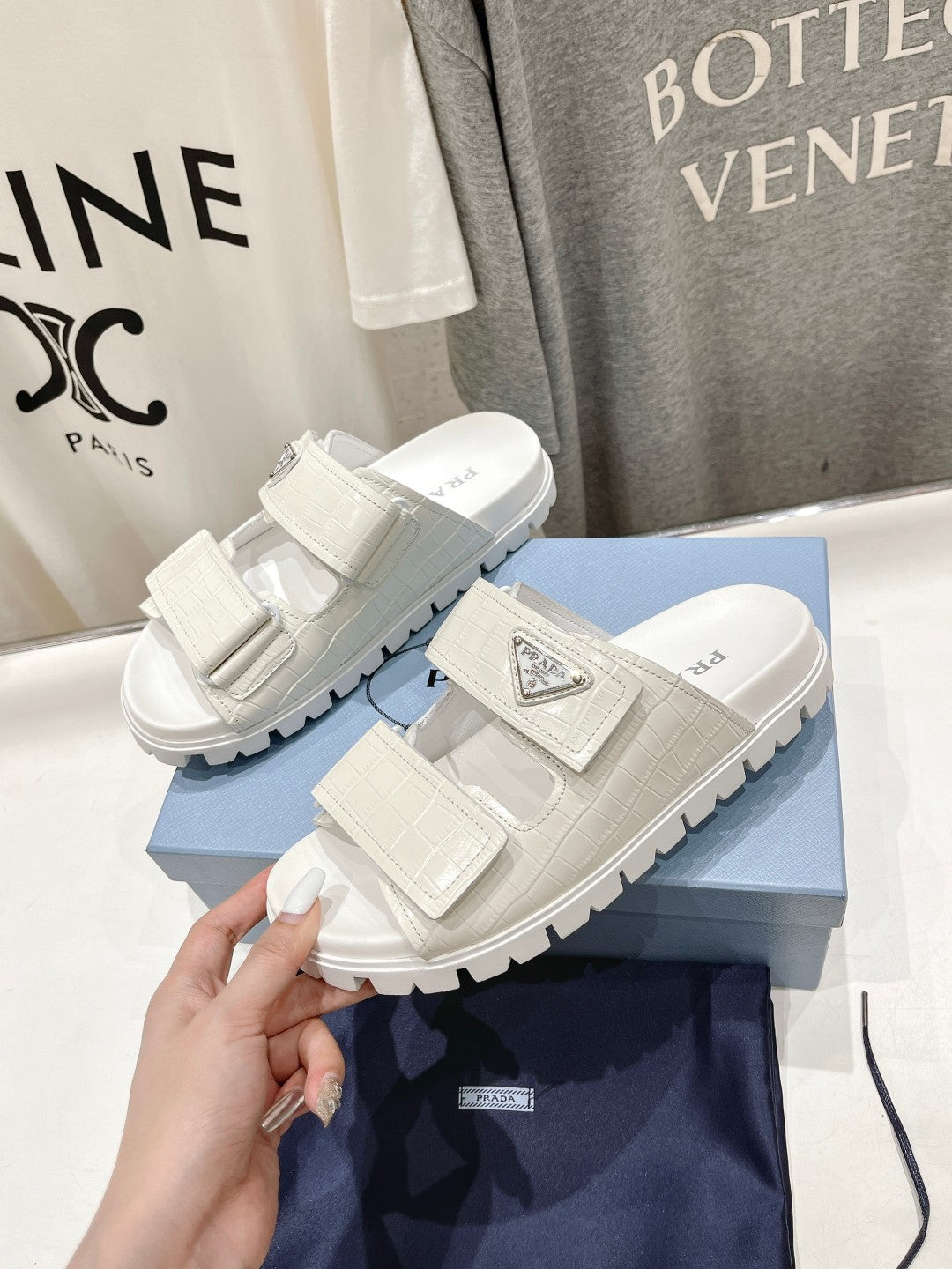 PRA CROCODILE LEATHER MOTIF SANDALS WHITE CALFSKIN - 35