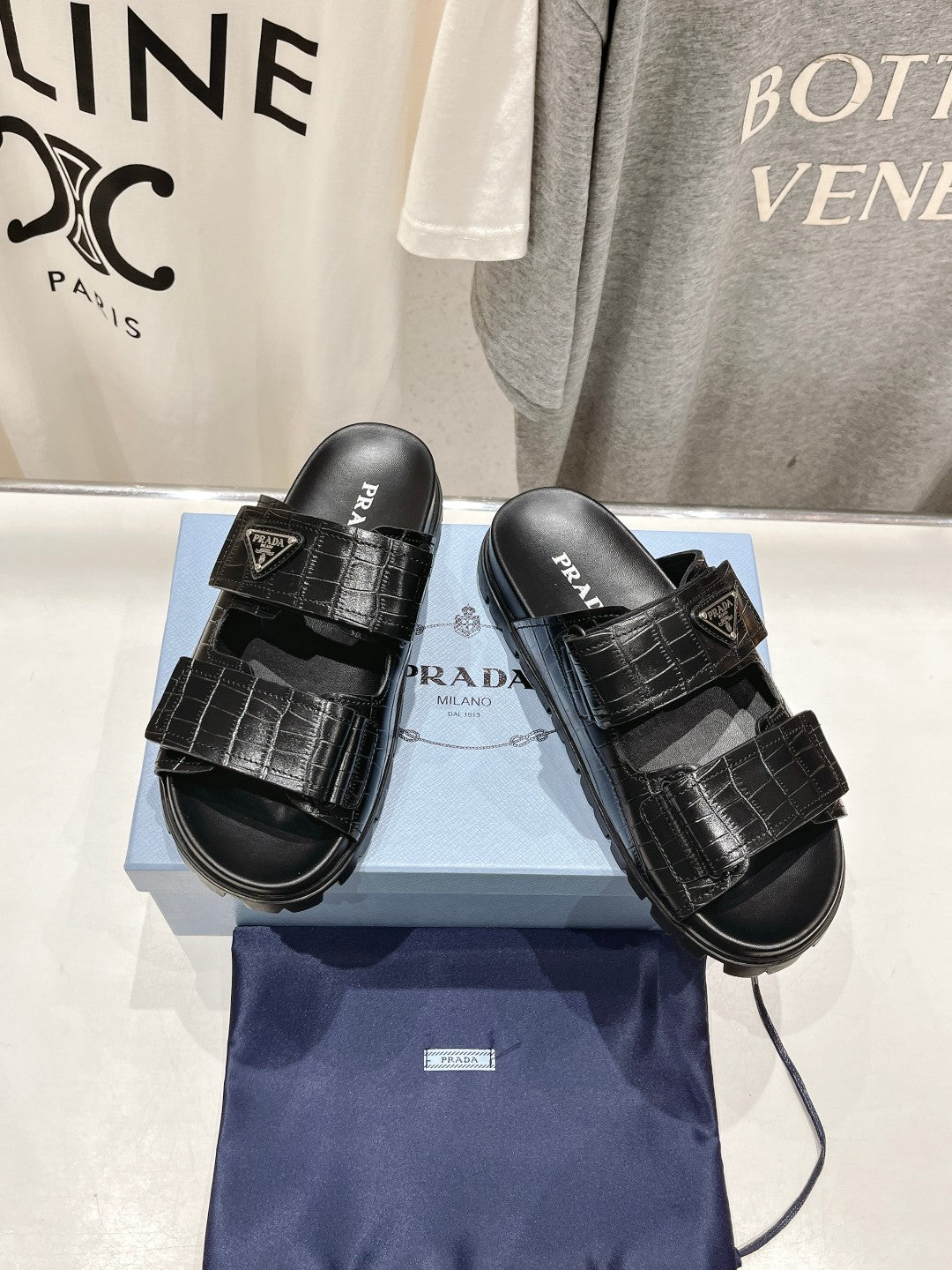 PRA CROCODILE LEATHER MOTIF SANDALS BLACK CALFSKIN - 35