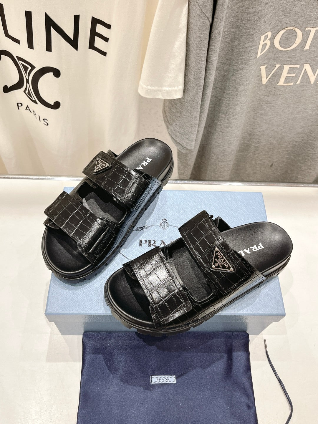 PRA CROCODILE LEATHER MOTIF SANDALS BLACK CALFSKIN - 35