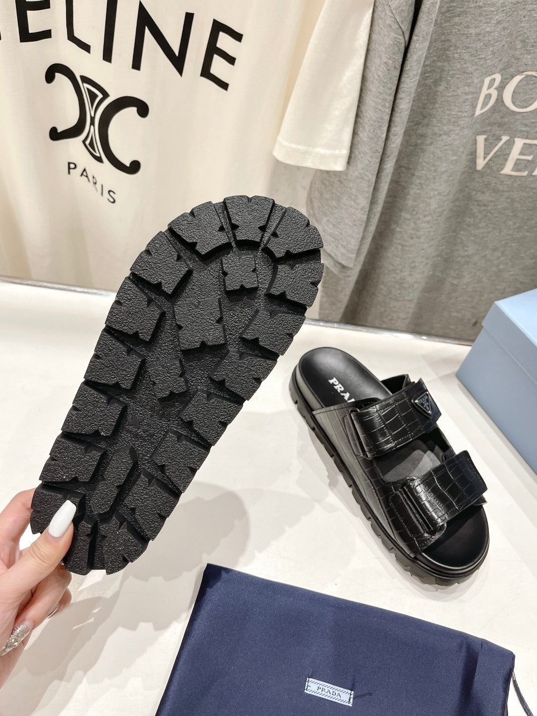 PRA CROCODILE LEATHER MOTIF SANDALS BLACK CALFSKIN - 35