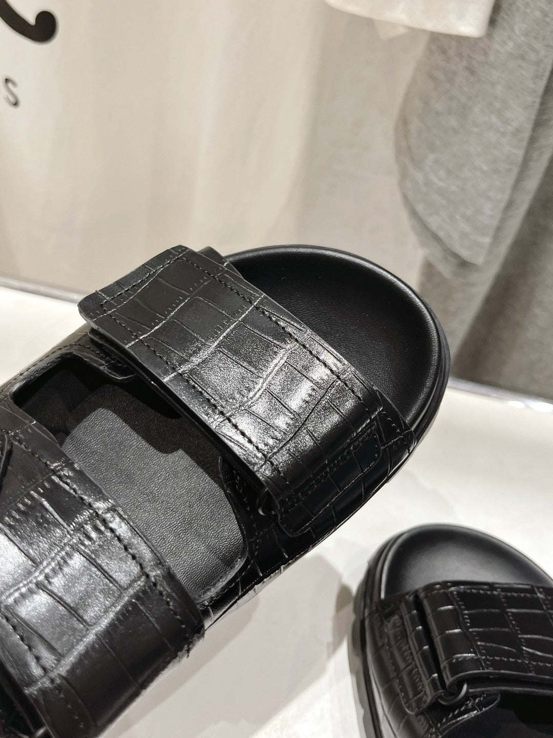 PRA CROCODILE LEATHER MOTIF SANDALS BLACK CALFSKIN - 35