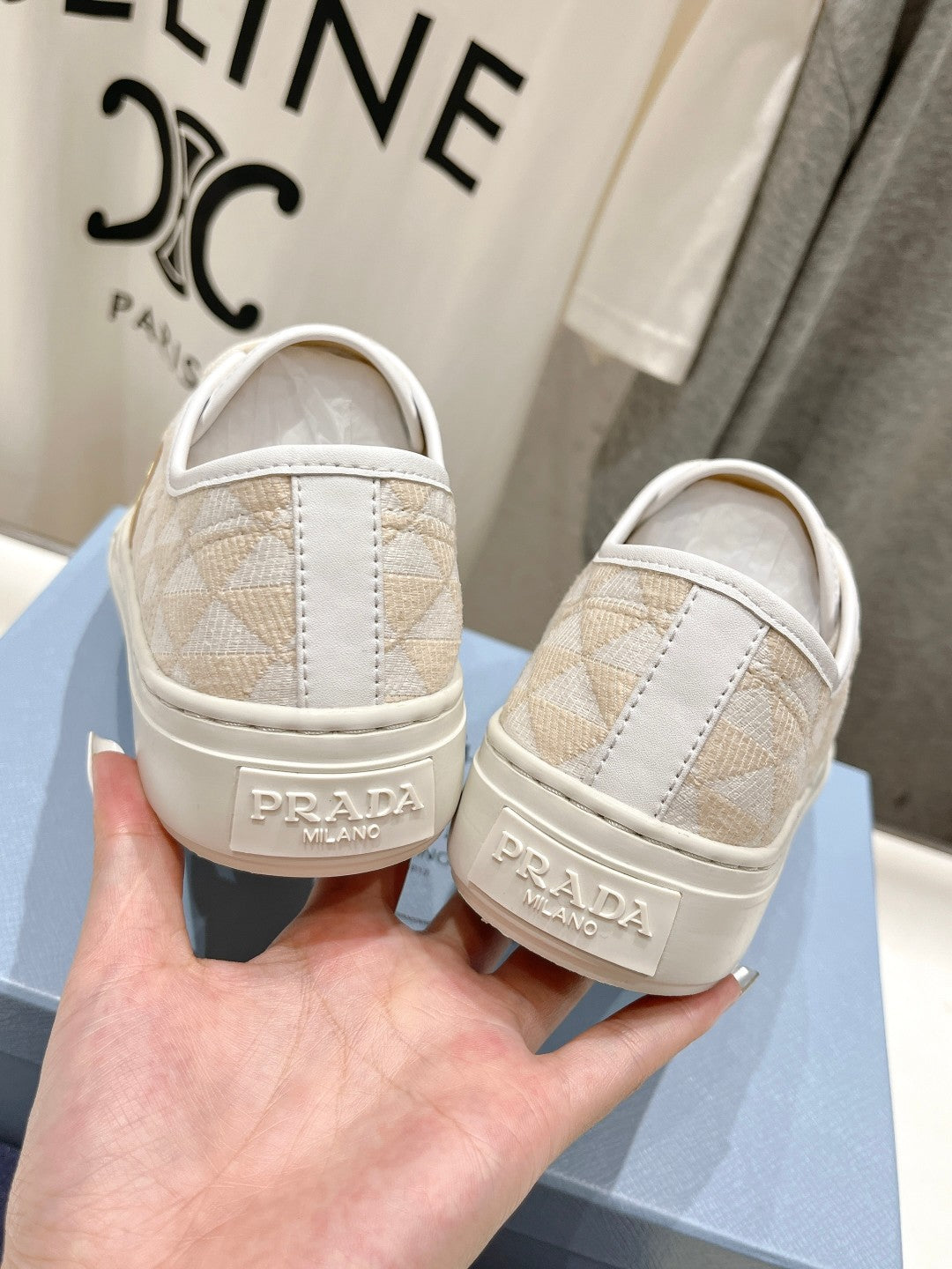 PRA PRINTED COTTON SNEAKERS WHITE AND BEIGE CANVAS - 35