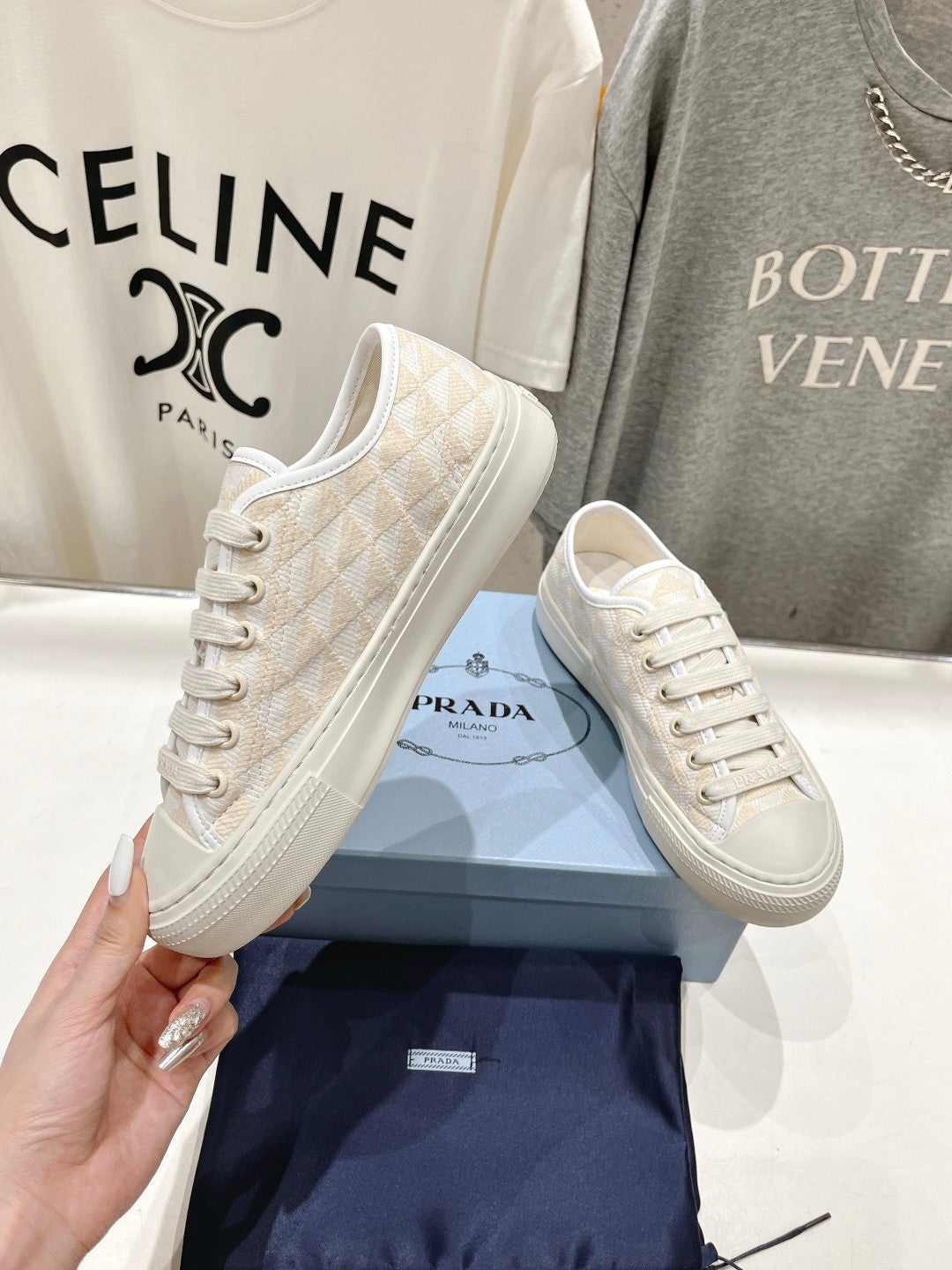 PRA PRINTED COTTON SNEAKERS WHITE AND BEIGE CANVAS - 35