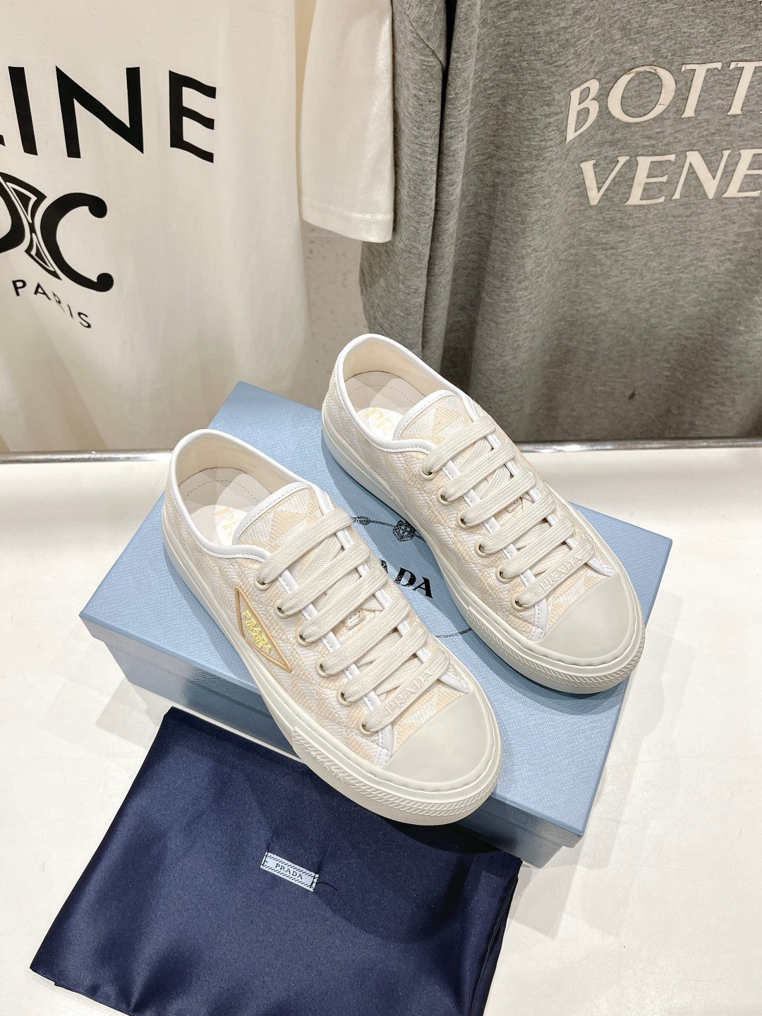 PRA PRINTED COTTON SNEAKERS WHITE AND BEIGE CANVAS - 35