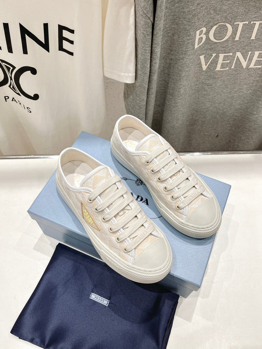 PRA PRINTED COTTON SNEAKERS WHITE AND BEIGE CANVAS - 35