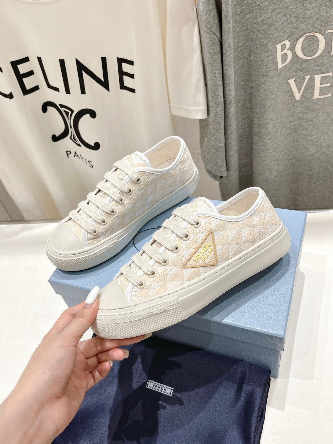 PRA PRINTED COTTON SNEAKERS WHITE AND BEIGE CANVAS - 35