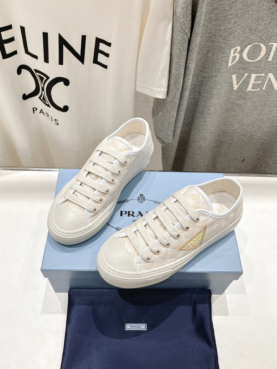 PRA PRINTED COTTON SNEAKERS WHITE AND BEIGE CANVAS - 35
