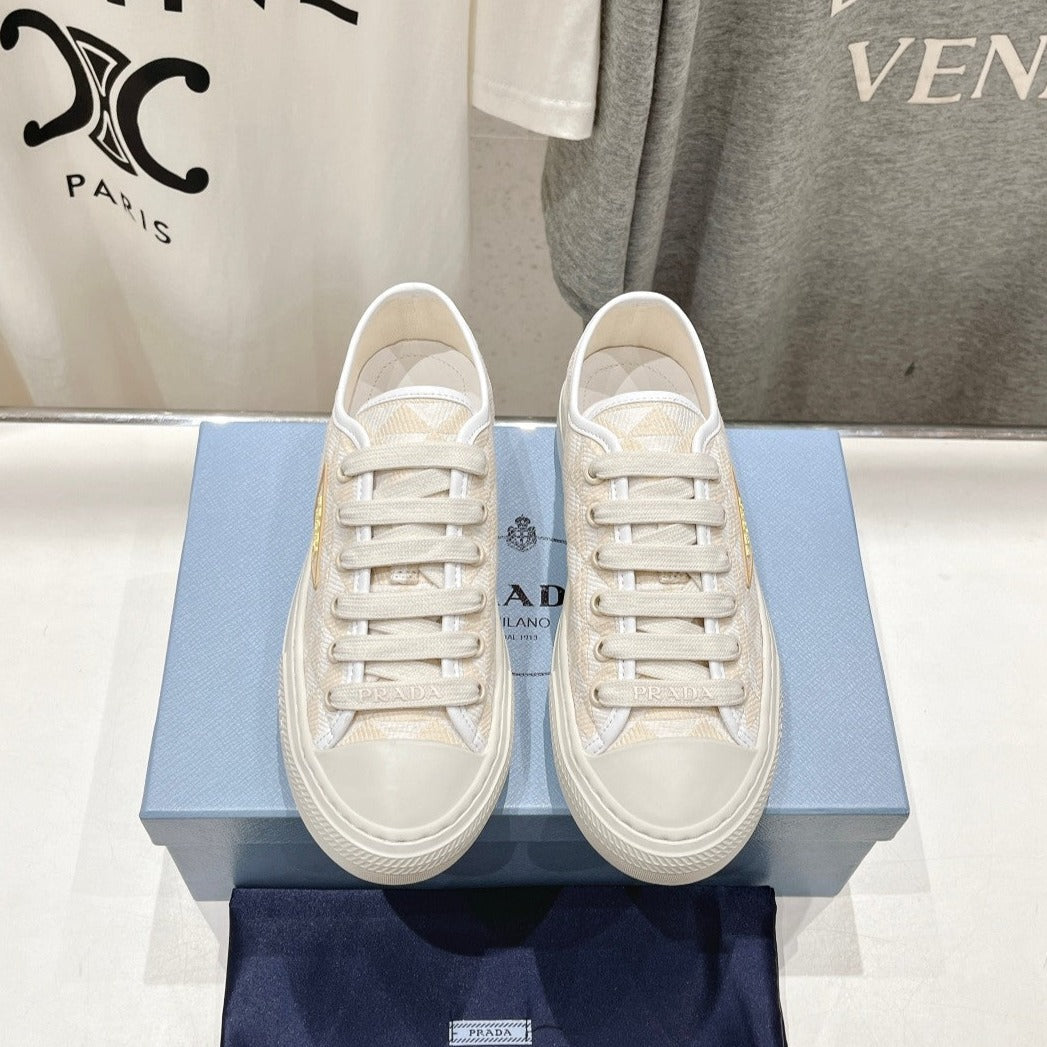 PRA PRINTED COTTON SNEAKERS WHITE AND BEIGE CANVAS - 35