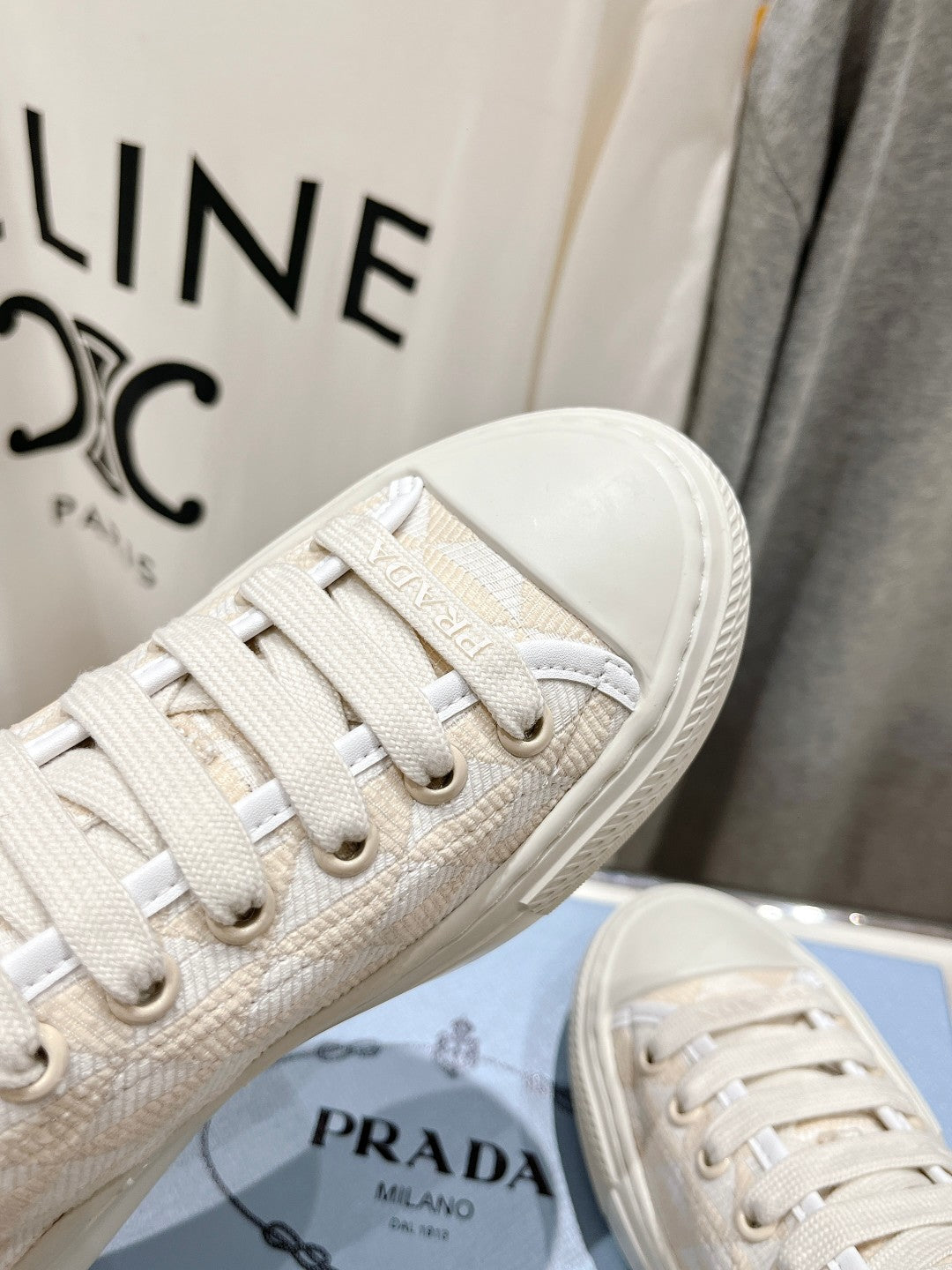 PRA PRINTED COTTON SNEAKERS WHITE AND BEIGE CANVAS - 35