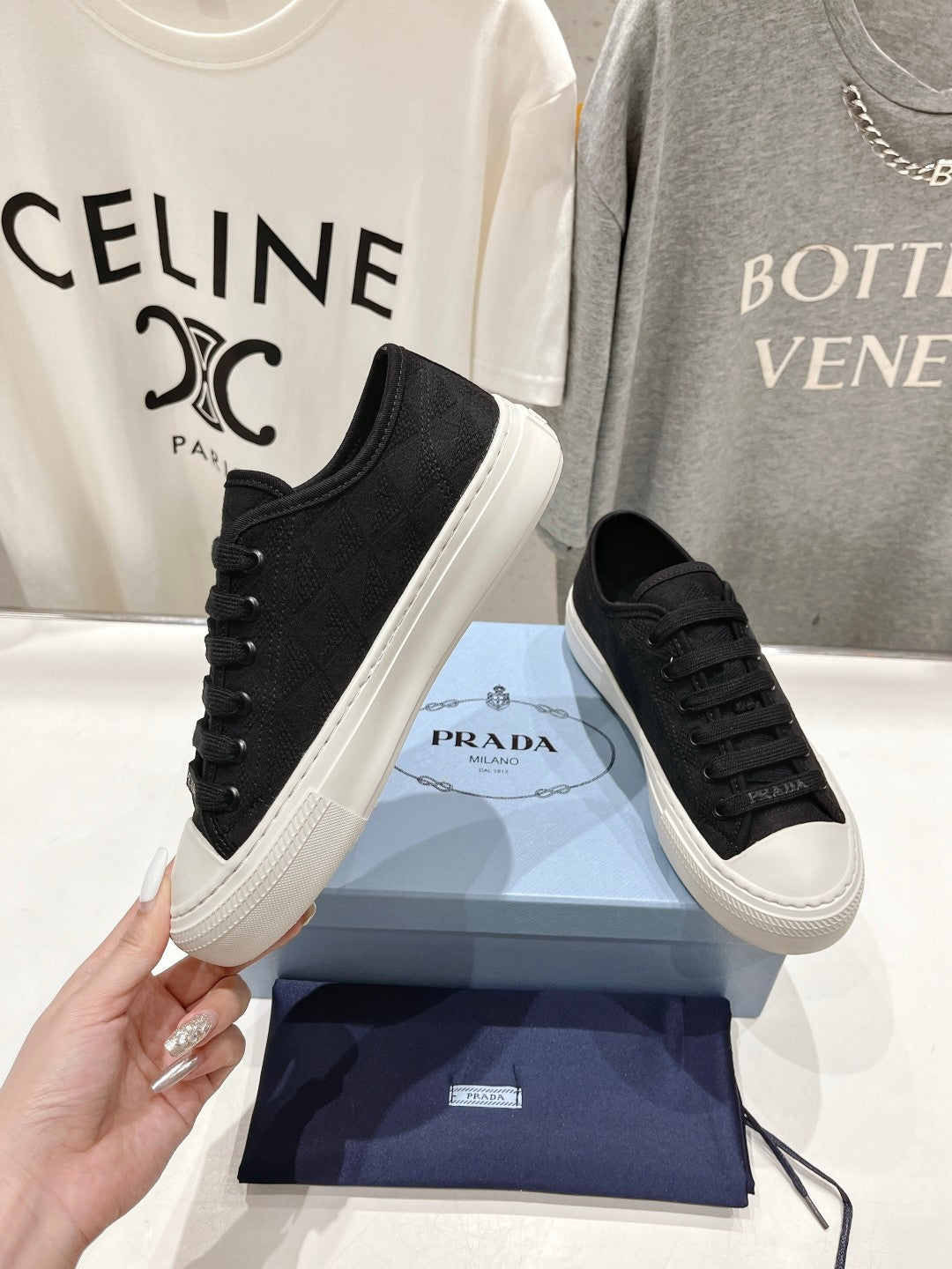 PRA PRINTED COTTON SNEAKERS BLACK AND WHITE CANVAS - 35