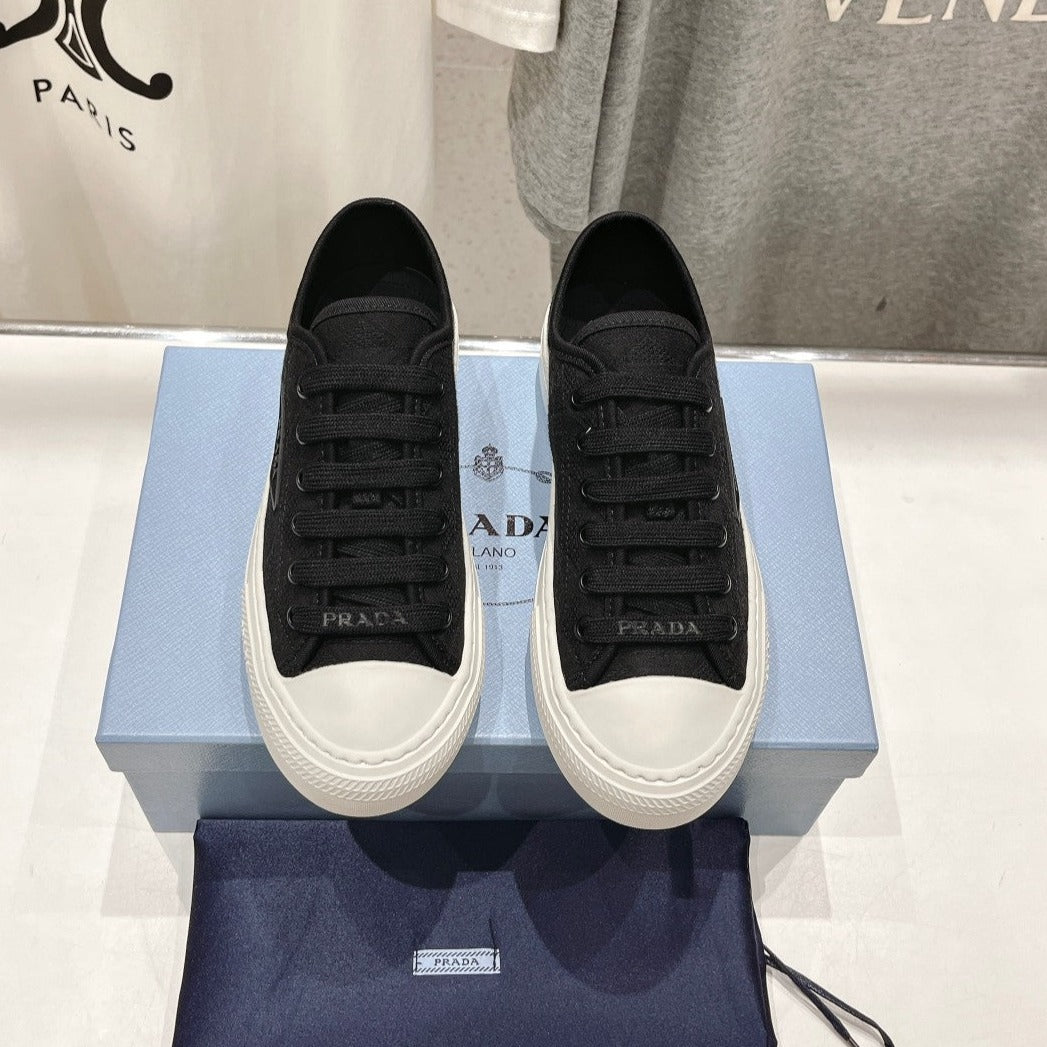 PRA PRINTED COTTON SNEAKERS BLACK AND WHITE CANVAS - 35