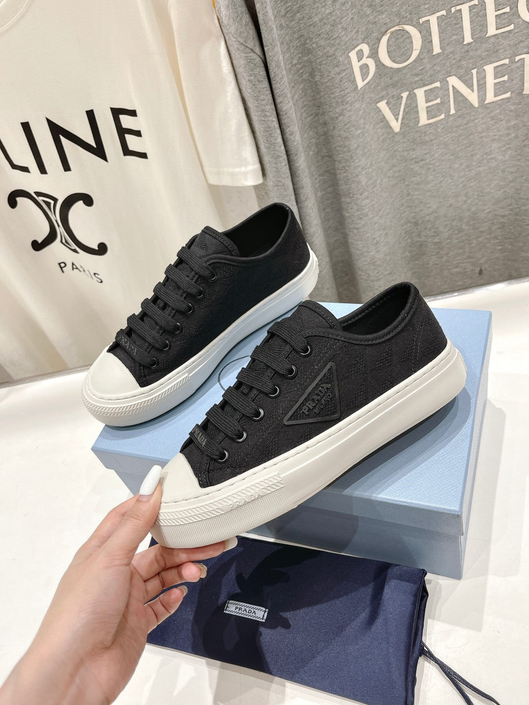 PRA PRINTED COTTON SNEAKERS BLACK AND WHITE CANVAS - 35