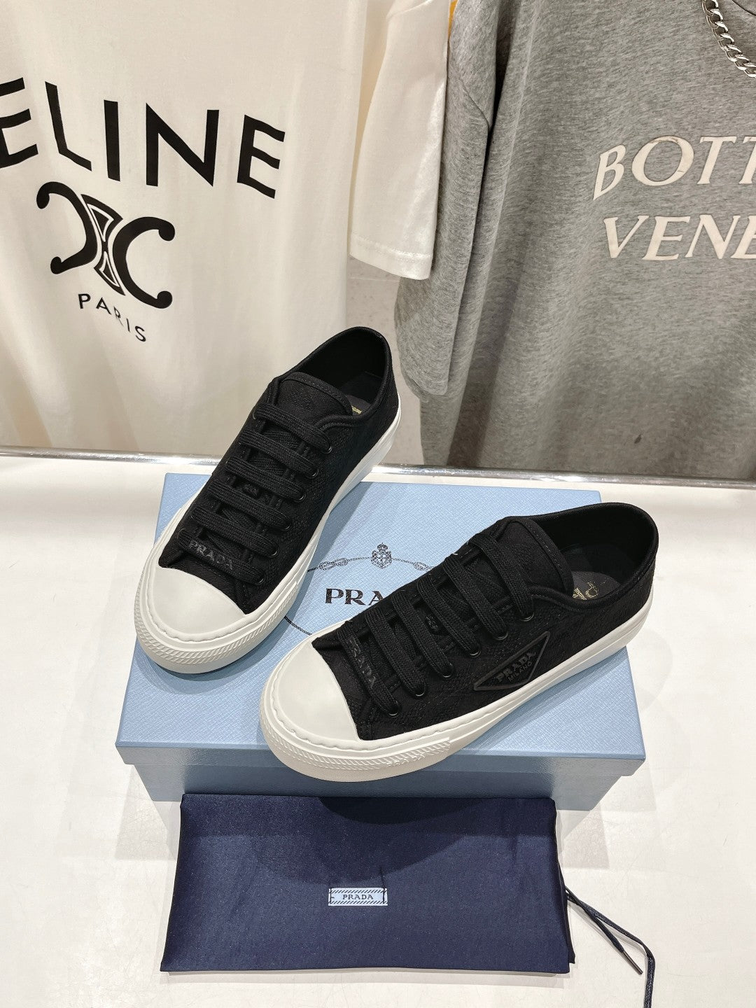 PRA PRINTED COTTON SNEAKERS BLACK AND WHITE CANVAS - 35