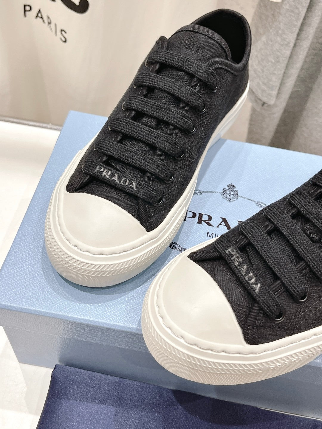 PRA PRINTED COTTON SNEAKERS BLACK AND WHITE CANVAS - 35