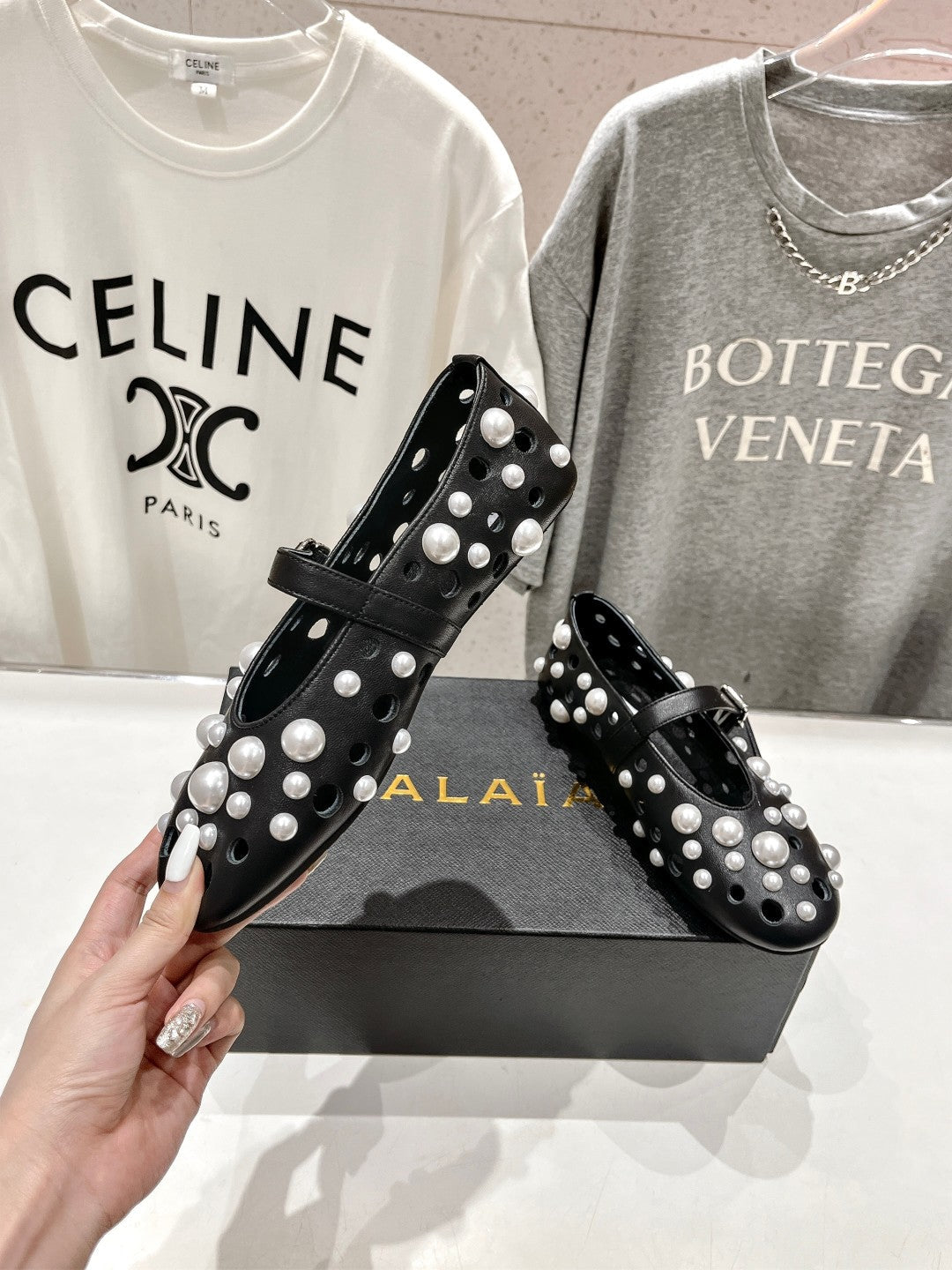 ALAIA PEARL MARY JANE SHOES BLACK MIX WHITE LAMBSKIN - 35