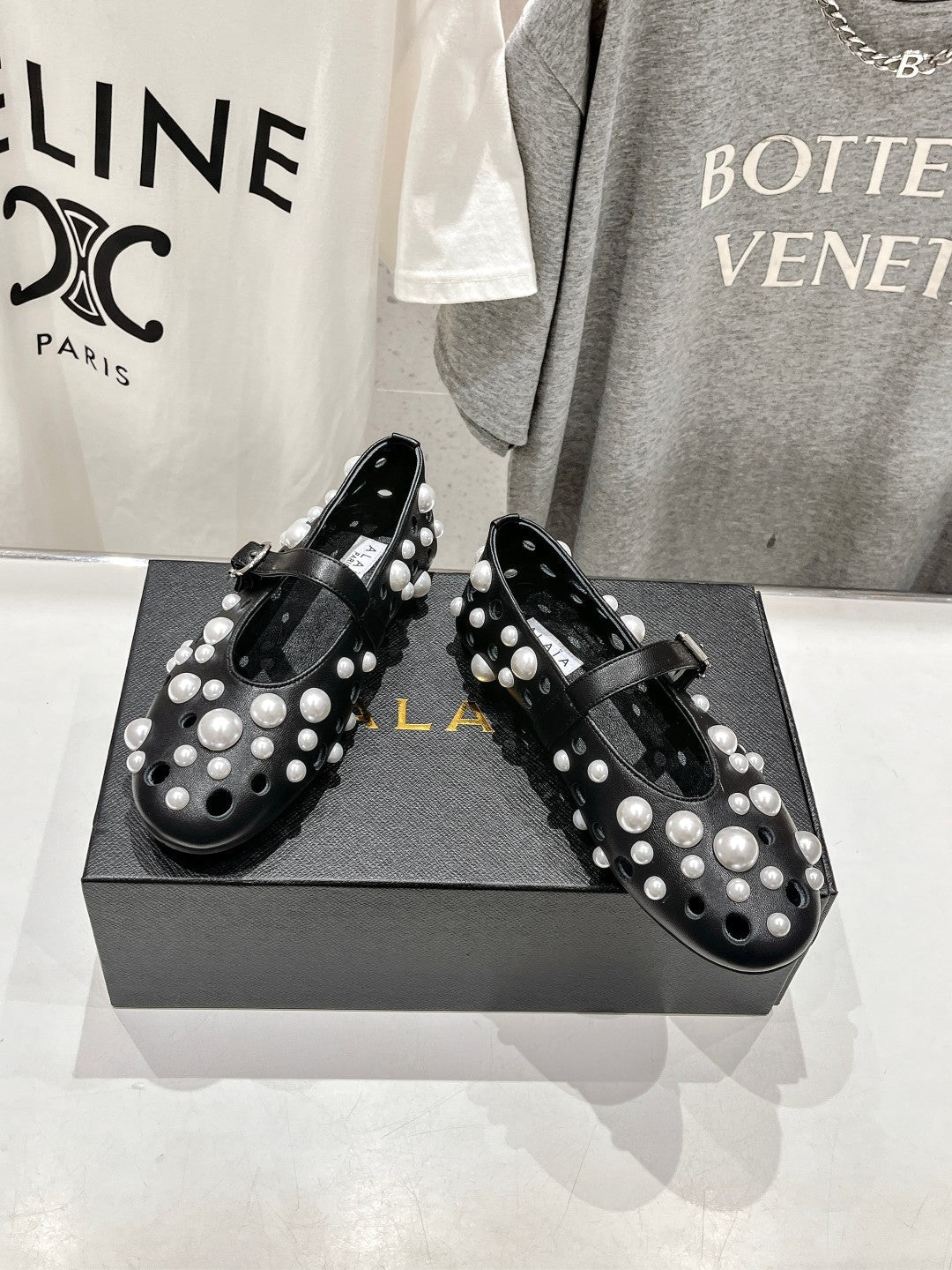 ALAIA PEARL MARY JANE SHOES BLACK MIX WHITE LAMBSKIN - 35