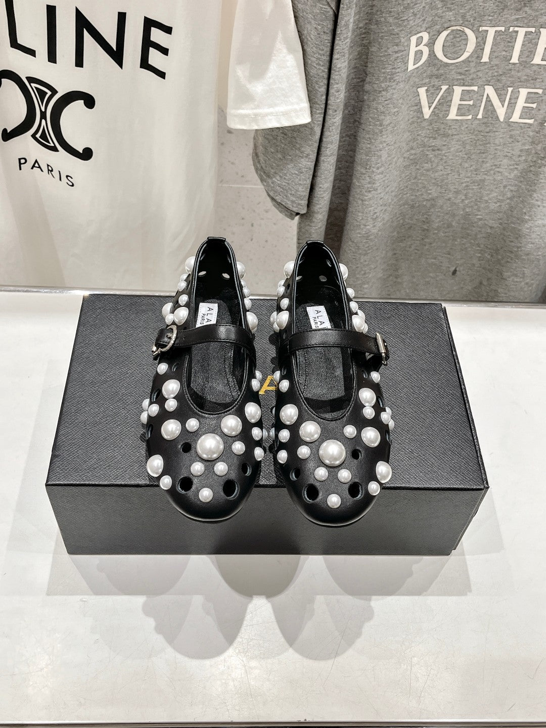 ALAIA PEARL MARY JANE SHOES BLACK MIX WHITE LAMBSKIN - 35