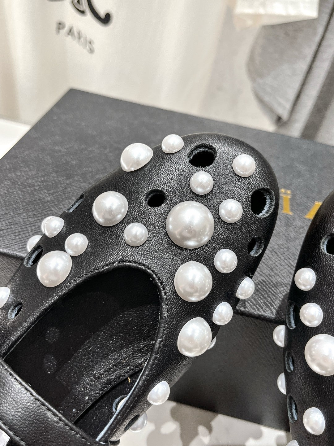 ALAIA PEARL MARY JANE SHOES BLACK MIX WHITE LAMBSKIN - 35