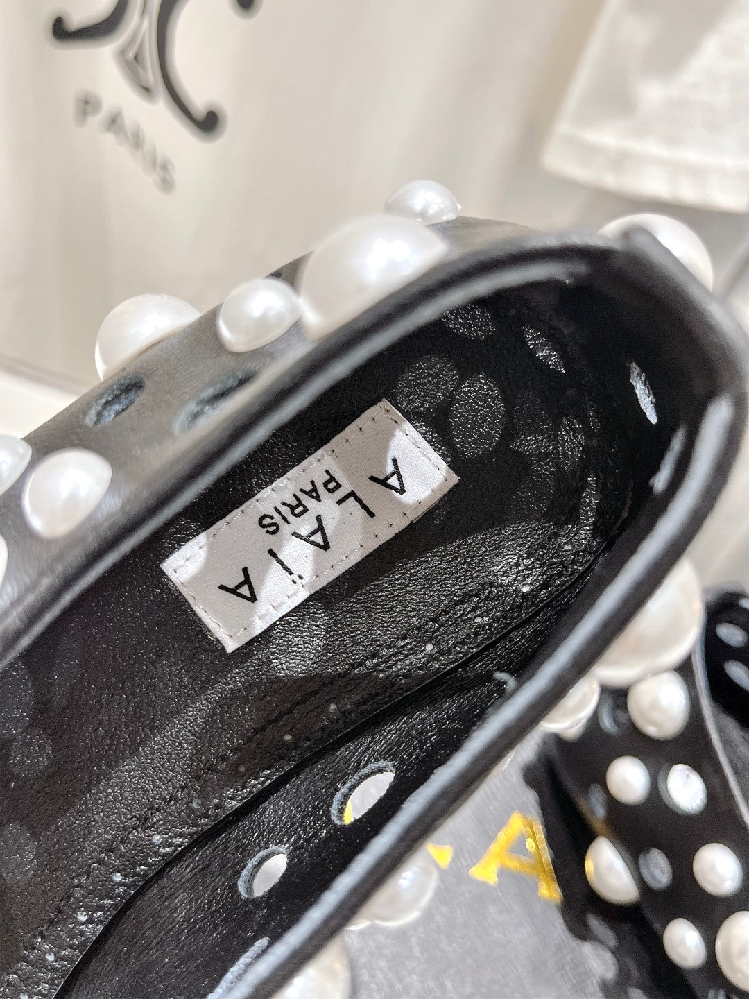 ALAIA PEARL MARY JANE SHOES BLACK MIX WHITE LAMBSKIN - 35