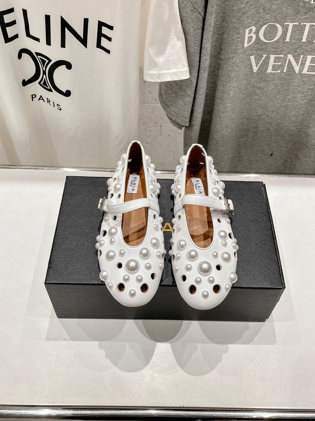 ALAIA PEARL MARY JANE SHOES WHITE LAMBSKIN - 35